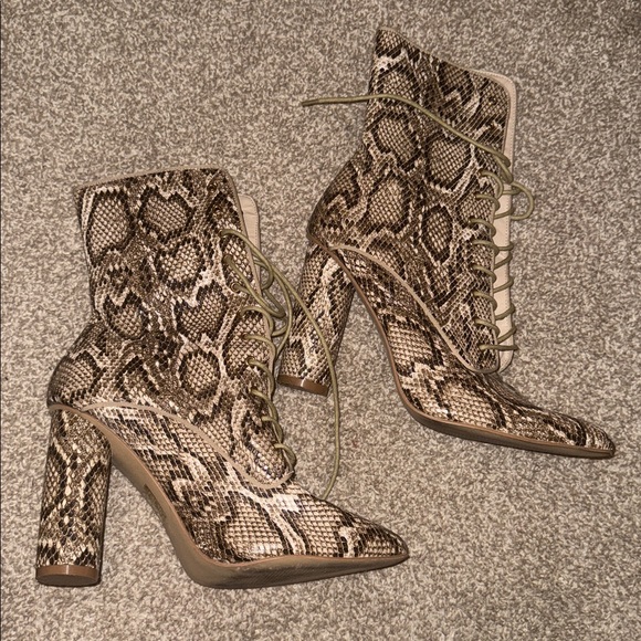 Fashion Nova Snake Print Heeled Boots - Picture 1 of 2